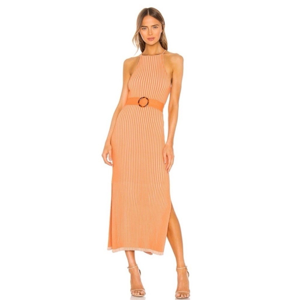 NWT NICHOLAS Lily Ribbed Sleeveless Midi Belted Knit Dress in Pink Large - Picture 3 of 10